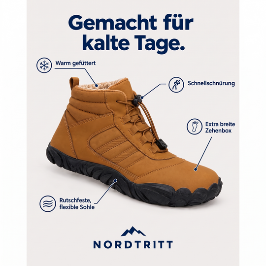 Nordtritt Frostfrei – Warm gefüttert, breite Zehenbox, rutschfeste Sohle, Schnellschnürung